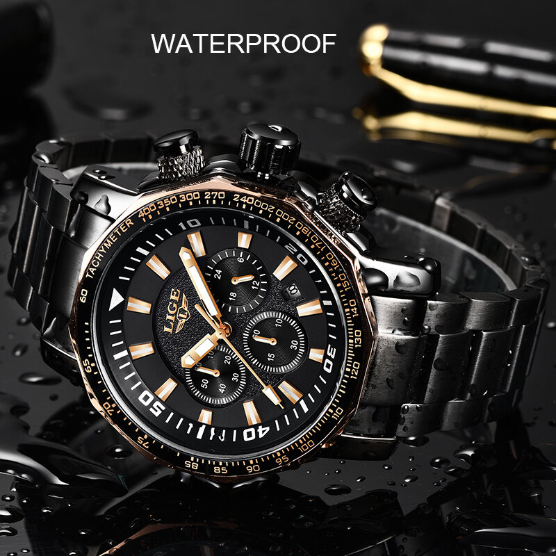 Lige relógios dos homens topo de luxo marca militar esporte relógio masculino à prova dwaterproof água aço inoxidável relógio de quartzo relogio masculino + caixa