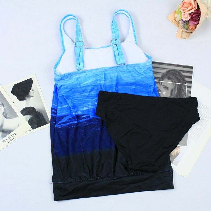 Tankini Women Swimsuit 2020 New Blue Gradient Two Pieces Swimsuit Sports Bikini Plus size Swimwear Padded Bathing suit 3XL
