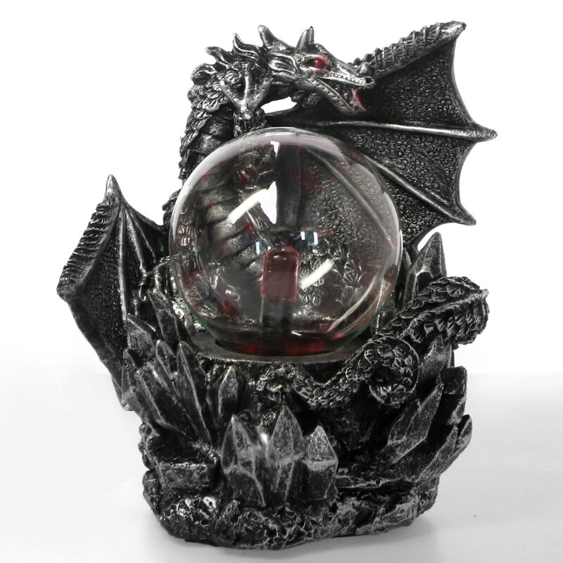 Luminária de mesa guardian dragão escuro medieval, lâmpada noturna elétrica sensível ao toque, estátua de bola de plasma com luz mágica