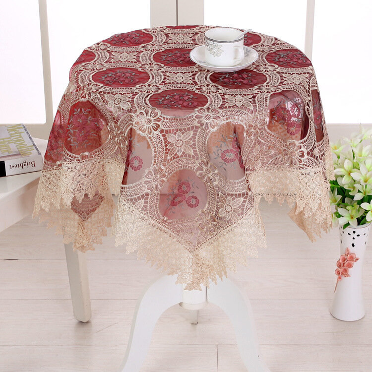 European Glass Yarn Water Soluble Lace Embroidery Tablecloth Balcony Small Round Table Cloth Coffee Table Dust Christmas Decor