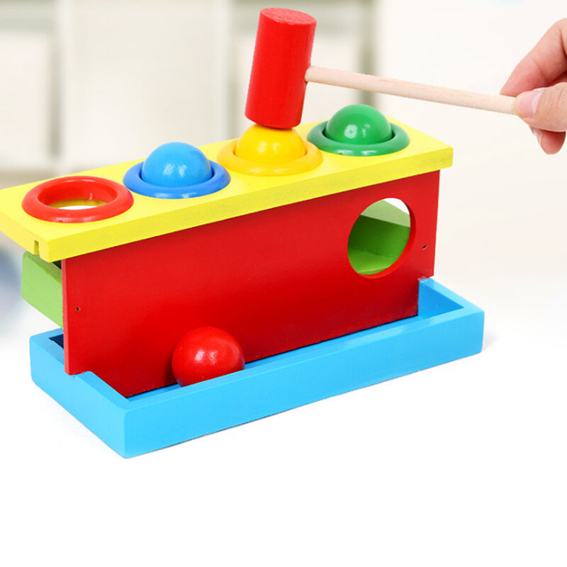 Wooden Matching Color Piling Hand Hammering Ball Box Toy Parent-child Interactive Toys Early Learning Educational Baby Toys
