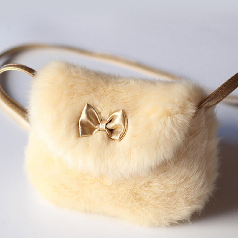 2019 New Cute Children Princess Girl Kids Mini Cross body Bag Fashion Bowknot Imitation Fur Shoulder Messenger Bag Purse