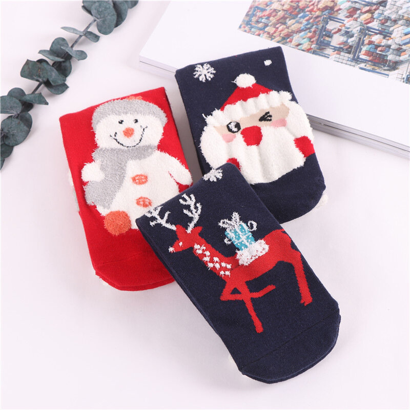 Calcetines rojos navideños para mujer, medias de algodón y lana con personalidad, cálidas, talla Universal en el tubo, bonito alce, Otoño e Invierno