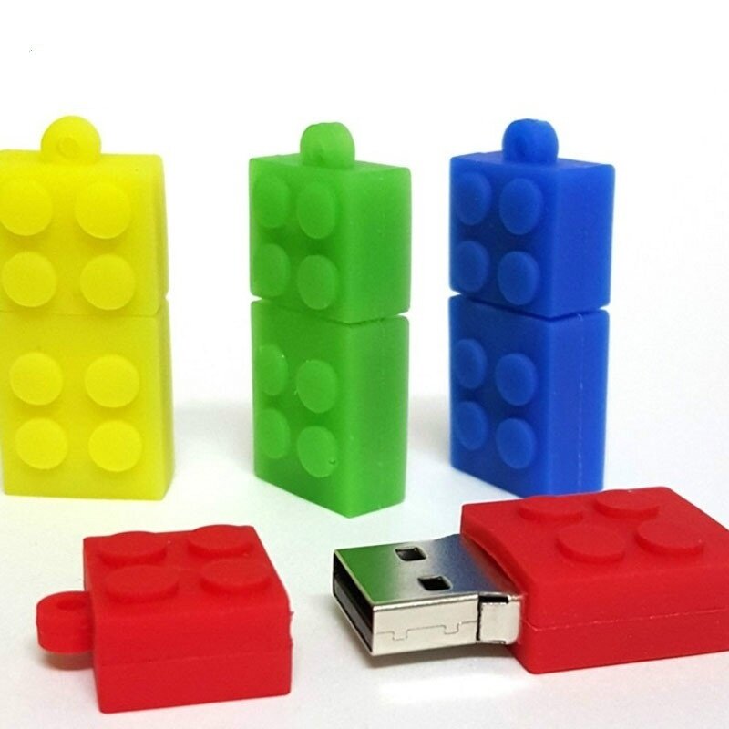 Pen drive usb colorido de tijolos, flash drive 64gb 32gb 16gb 8gb 4gb brinquedo infantil