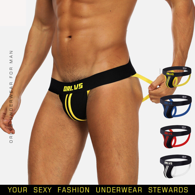 Suspensorio gay de marca ORLVS para hombre, ropa interior Sexy con bolsa para pene, tanga de cuerda