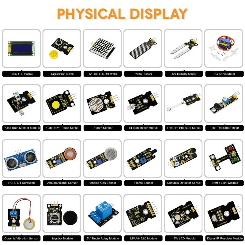 NEWEST!Keyestudio 48 in 1 Sensor Starter  Kit With Gift Box For Arduino DIY Projects (48pcs Sensors)