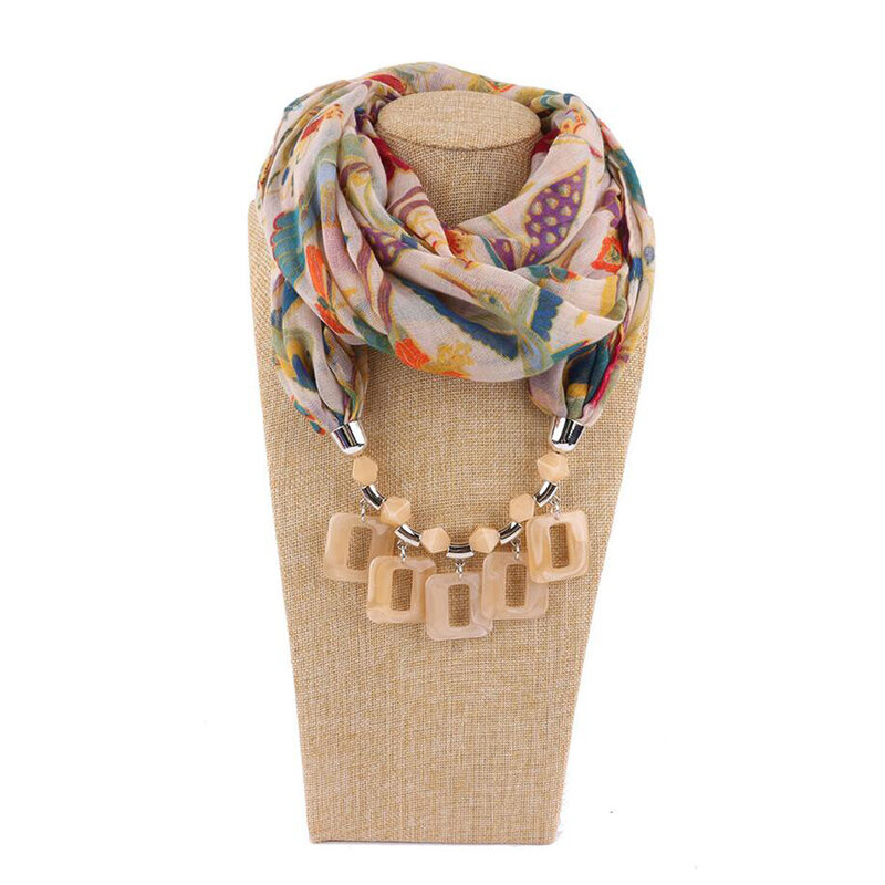 Círculo pingente acrílico contas viscose scarfs mujer jóias pingente anel xales colar pingentes acessórios impressão scarfs