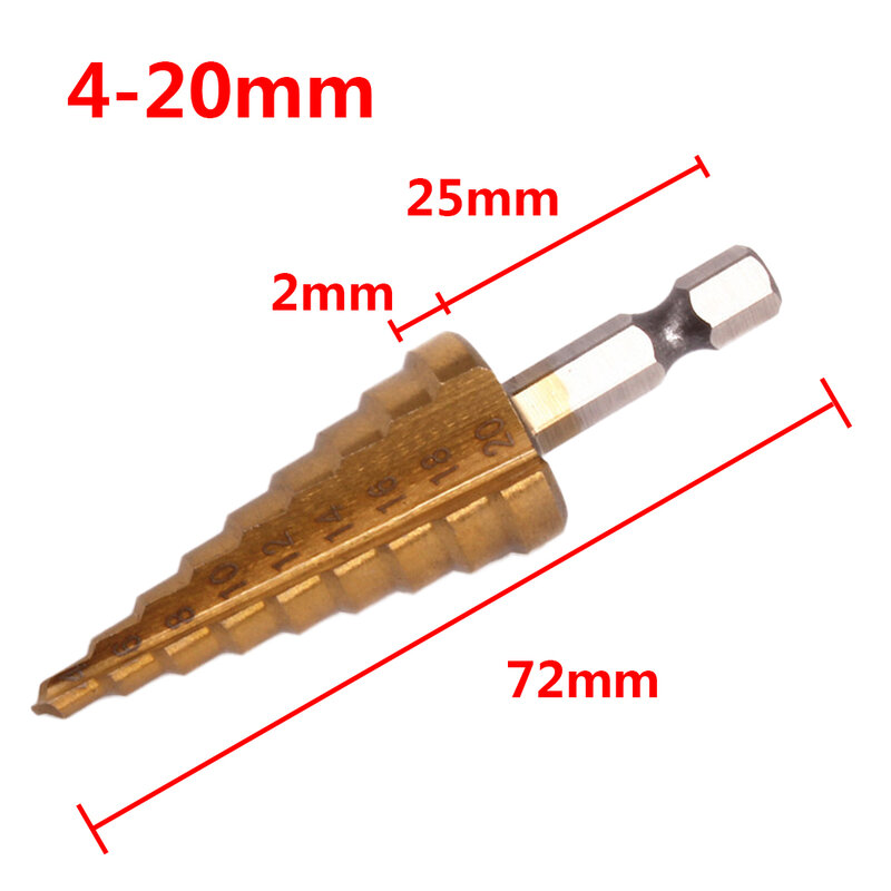 Ferramentas de corte titanium do cone da etapa do aço dos bocados de broca 3-12mm 4-12mm 4-20mm da etapa com saco