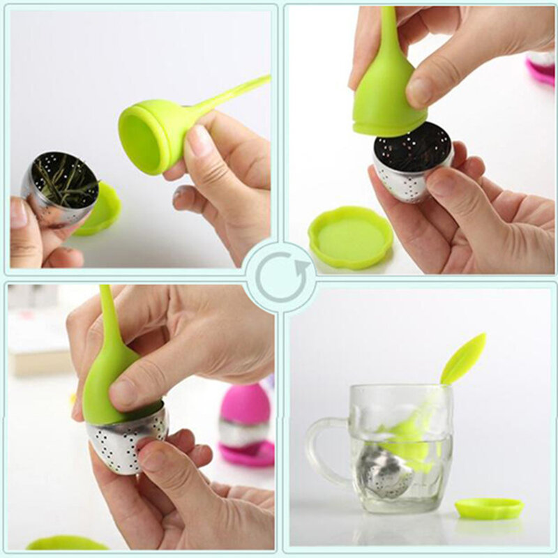 1Pcs Cute Tea 7 Color Sweet Leaf Silicone Tea Infuser Reusable Strainer Drop Tray Novelty Tea Ball Herbal Spice Filter Tea Tools
