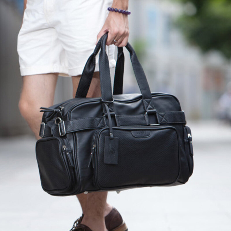 حقيبة سفر رجالية من جلد البولي يوريثان ، حزام كتف مصمم ، سعة كبيرة ، PT1097