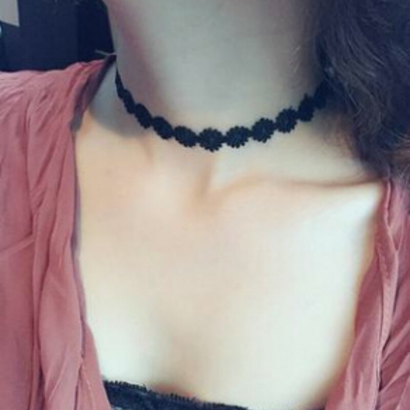 Collana di pizzo nero collana delle donne di modo punk gotico Girocolli Kolye Chocker Collares Mujer Collier Ras Du Cou