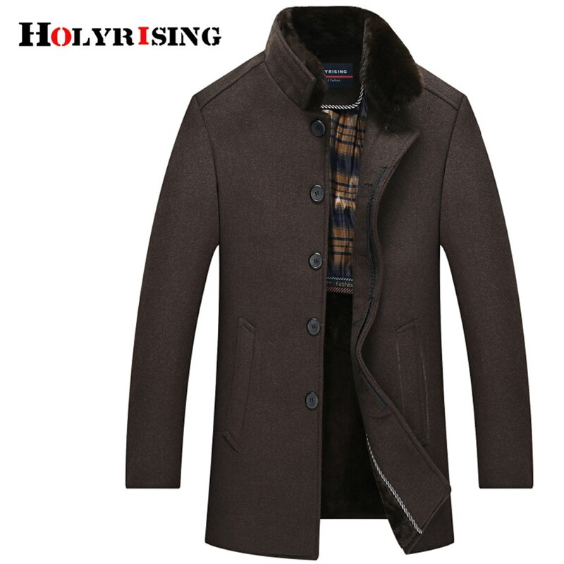Holyrising-abrigo grueso de lana para Hombre, chaqueta informal con cuello suave, color café y gris, para Invierno, XL-5XL de 18585 a 5