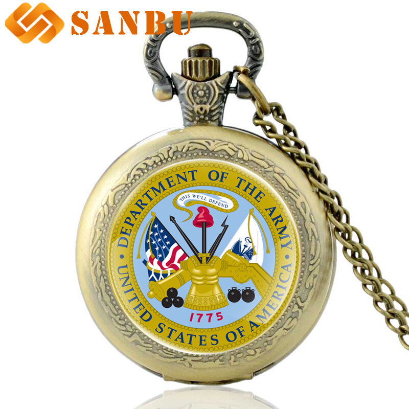 Reloj de bolsillo militar de cuarzo para hombre, joyería colgante de bronce, Estilo Vintage, Estados Unidos
