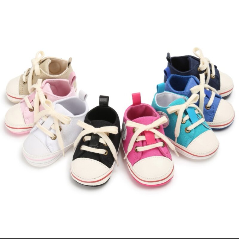 Zapatos de lona con cordones para bebé, zapatillas de primeros pasos, 0-18M, 2019