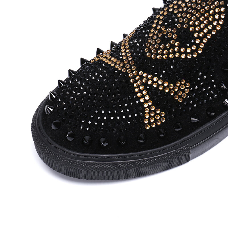 Mocasines de marca de lujo con diamantes de imitación para hombre, zapatos planos informales con remaches, zapatillas de diseñador, alta calidad