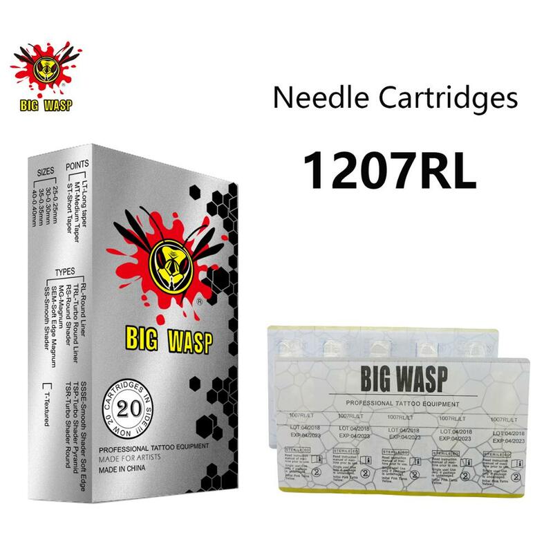 BIGWASP 1207RL Tattoo Needle Cartridges #12 Standard (0.35mm) 7 Round Liner (7RL) for Cartridge Tattoo Machines & Grips 20Pcs
