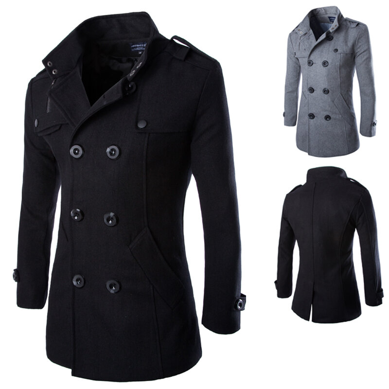 Drop shipping jesień mężczyźni prochowiec wełniany płaszcz ubranie wierzchnie w rozmiarze slim fit 2 kolory M-5XL