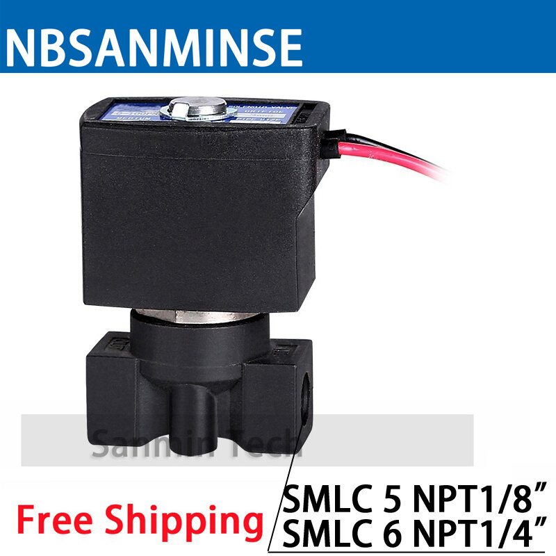 Пластиковый электромагнитный клапан SMLC5 SMLC6, нормально закрытый 2-ходовой Пневматический электромагнитный клапан 1/8 1/4 NBSANMINSE