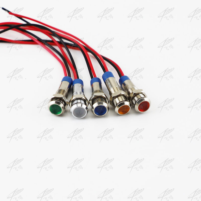 Luz indicadora de Metal LED 6mm lámpara de señal impermeable 6 V 12 V 24 V 220 v con cable rojo amarillo azul verde blanco