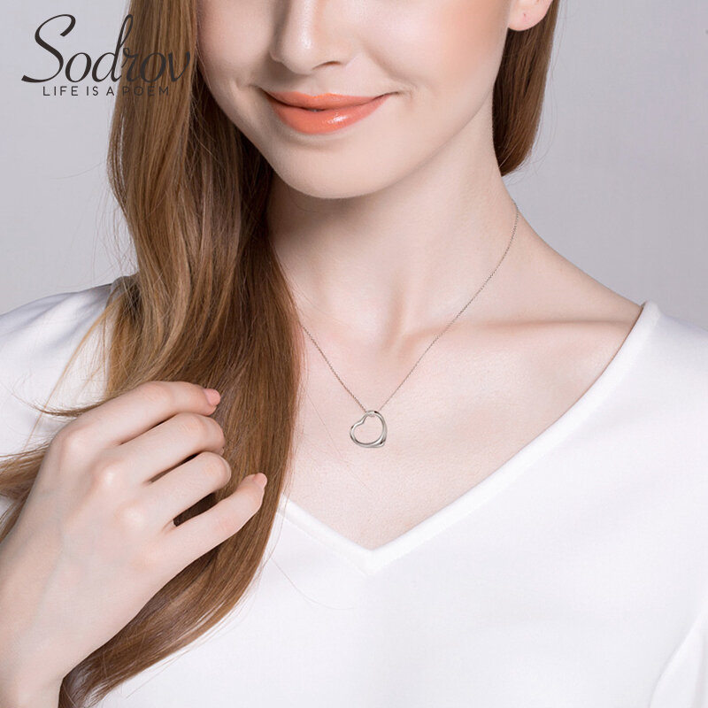 Sodrov Love Shape 925 Sterling Silver Classic Heart Chain Pendant Necklaces Women Fashion Jewelry