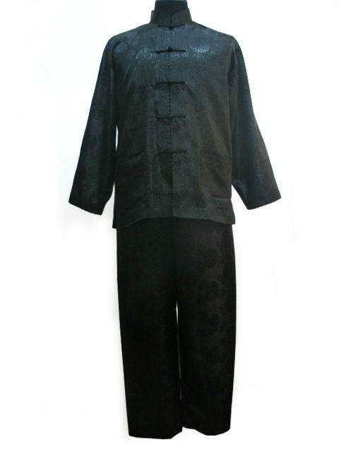 Nero tradizione Cinese uomo Kung Fu Set Abbigliamento maniche Lunghe Top con Pantaloni S M L XL XXL XXXL YF1141