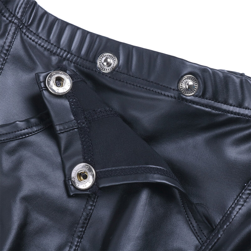 Ropa interior Sexy de cintura baja para hombre, Bóxer ajustado de piel sintética con cintura elástica, bolsa frontal con bulto y botones de presión