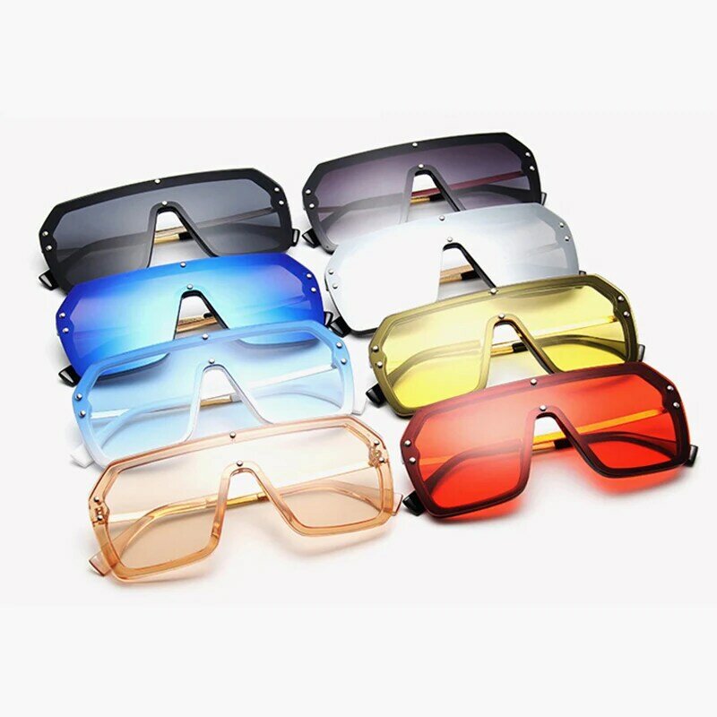 SO&EI Oversize Square Sunglasses Women Mirror Lens Fashion One Pieces Red Green Sun Glasses for Men Oculos UV400