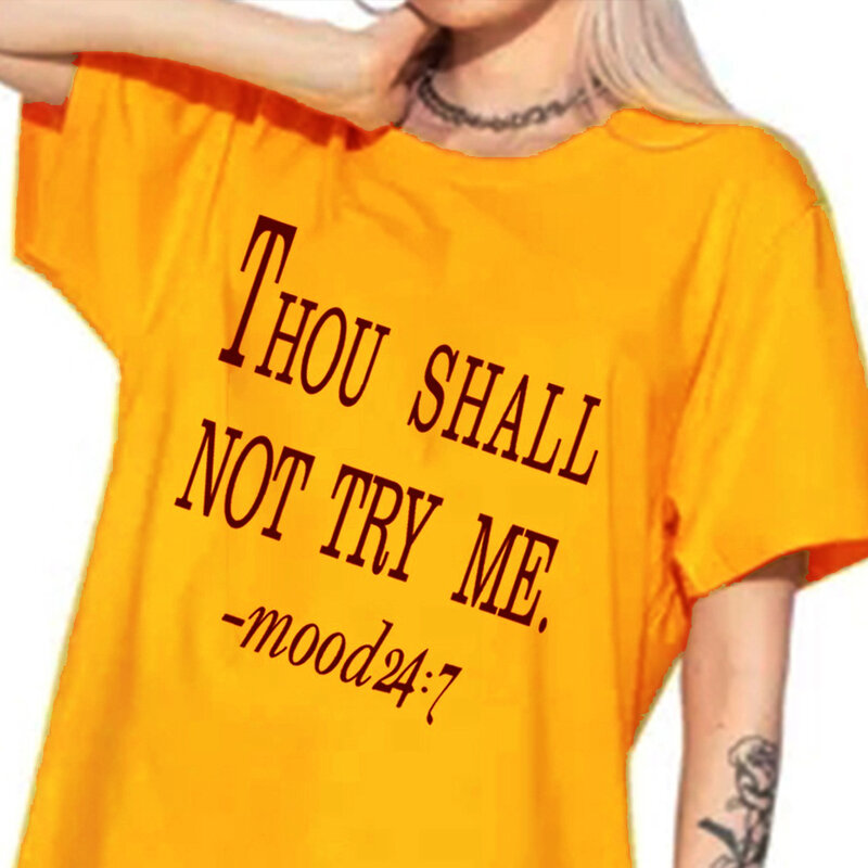 Thou Shall Not Try Meเสื้อผ้าฝ้ายTeesกราฟิกสำหรับหญิงสาวน่ารักใหม่ผู้หญิงสนุกดื่มTShirtอารมณ์แขนสั้นสโลแกน