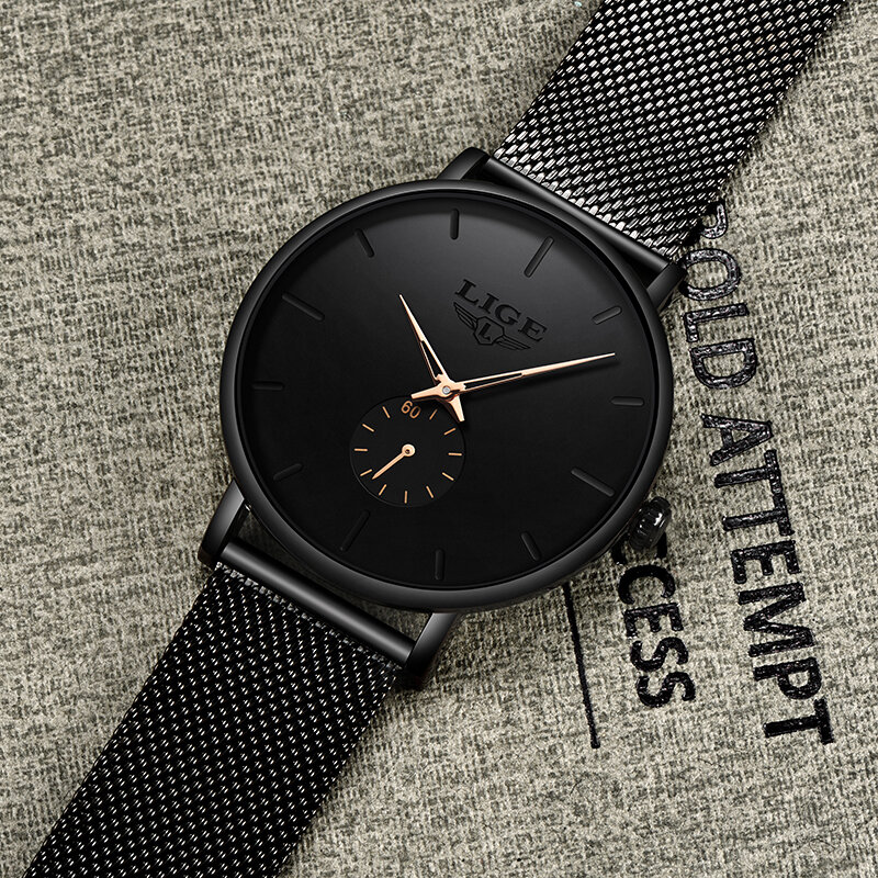 LIGE – montre à Quartz étanche pour femmes, Top marque de luxe, décontractée, à la mode, horloge maille, ceinture, montre-bracelet pour dames