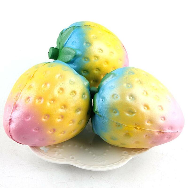 Cute Soft Squishy Rainbow Strawberry Squishy Slow Rising 10CM Cute Scented Colorful Bread Cake Kids Fun Toys Gifts Phone Straps