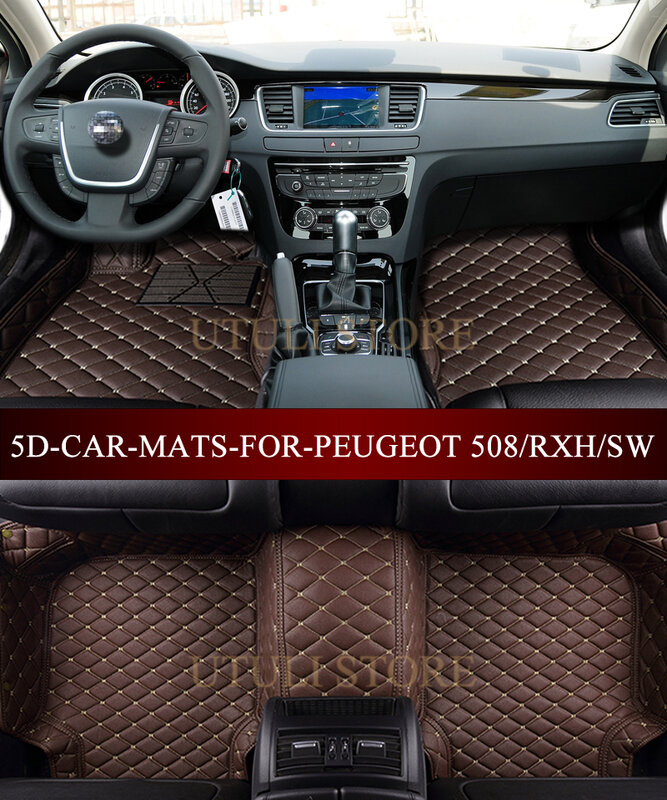 Tapis de sol de voiture en cuir pour peugeot 508 SW RXH RCZ, intérieur de voiture personnalisé, tous temps