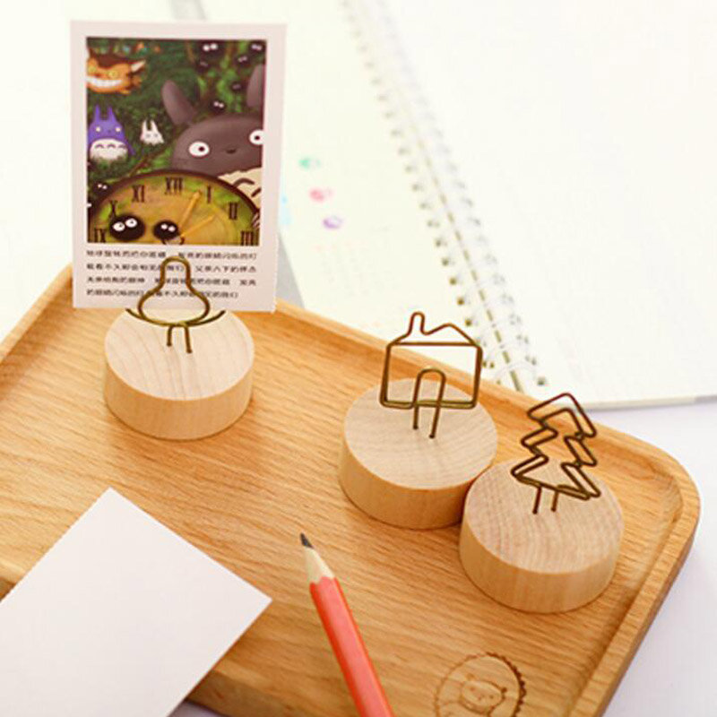 5 Pieces Wood Memo Clips Cute DIY Desktop Wooden Clips Bookmark Memo Clip Folder Labels Handmade Stationery Office Supplies
