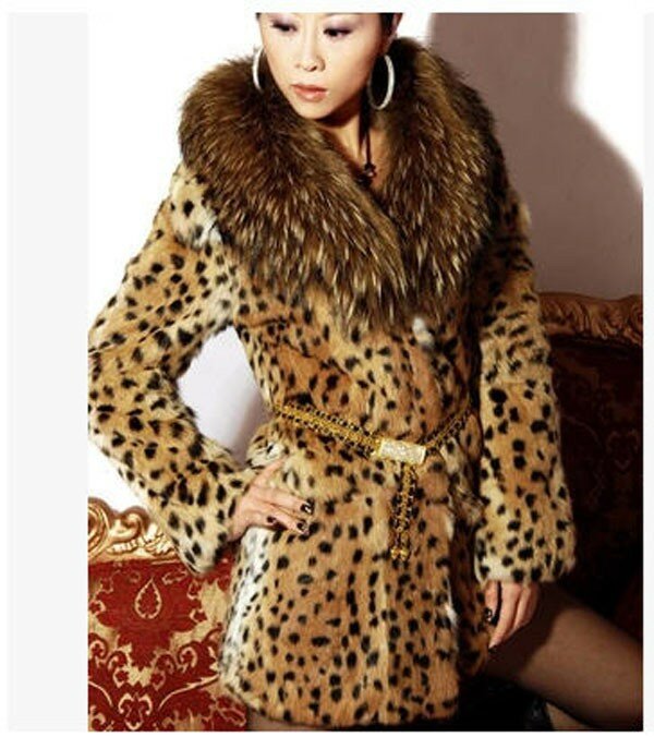 S/9XL Mantel Bulu Imitasi Gambar Macan Tutul Wanita Kerah Bulu Rakun Kasual Wanita Jaket Panjang Bulu Buatan Pria Mode Mantel Besar Mengobrol