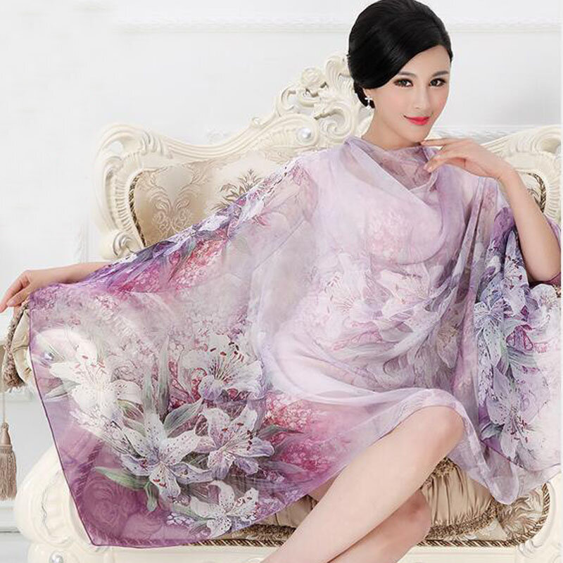 2018 High quality 100% mulberry silk scarf natural real silk Women Long scarves Shawl Female hijab wrap Summer Beach Cover-ups