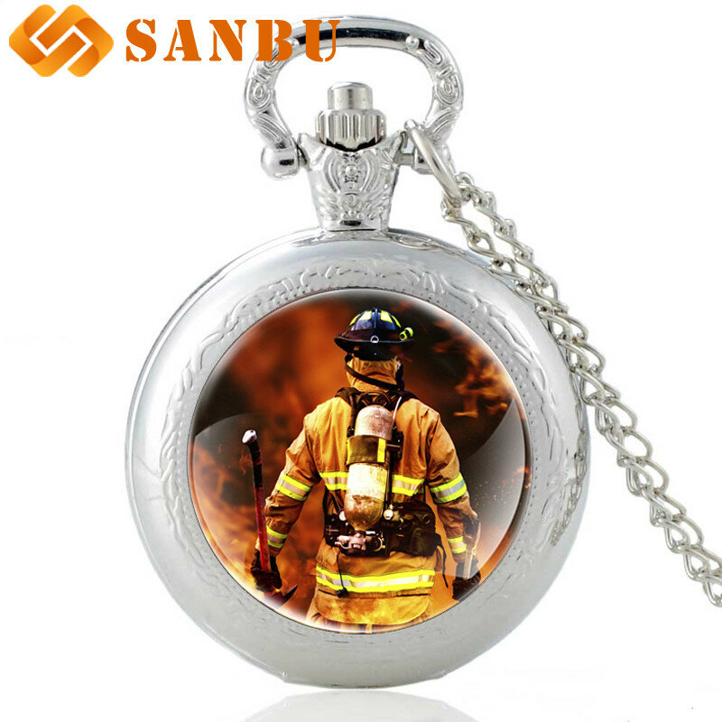 Reloj de bolsillo de cuarzo para hombres y mujeres, pulsera con colgante de bombero, Estilo Vintage, Control de héroe, regalos, novedad, Estados Unidos