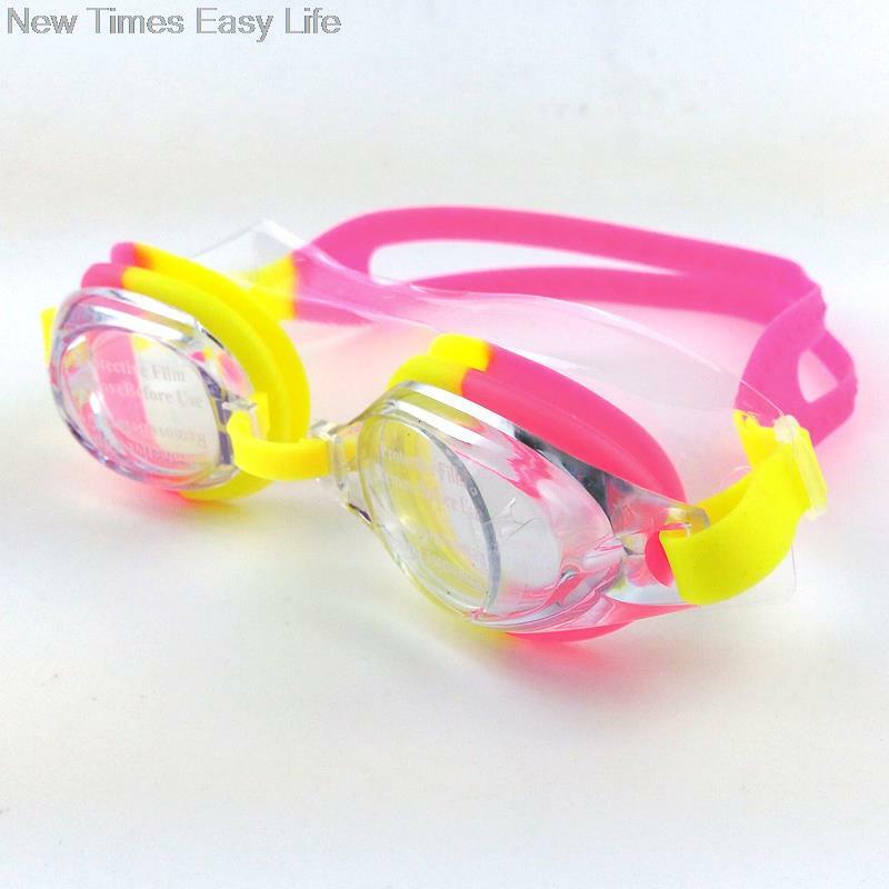 Óculos coloridos ajustáveis para crianças, à prova d'água, silicone, anti-embaçante, proteção uv, óculos para natação, com caixa