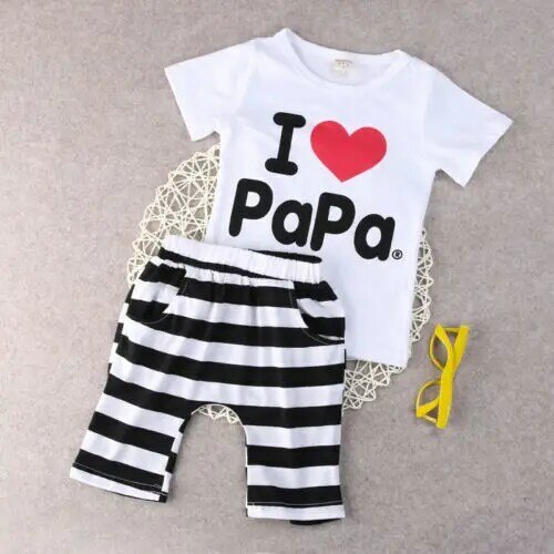 2 uds. Camiseta para bebé niña y niño camiseta + Pantalones cortos a rayas trajes para niños ropa cómoda linda de manga corta