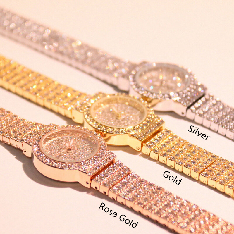 Women's Gold Watches Luxury Round Dial Steel Strap Bracelet Crystal Diamond Watch Woman Wristwatch Ladies Analog Quartz Clock