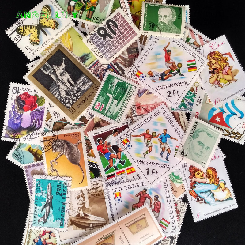 100 unids/lote de sellos postales en buen estado, usados con la marca postal de todo el mundo, colección de marcas