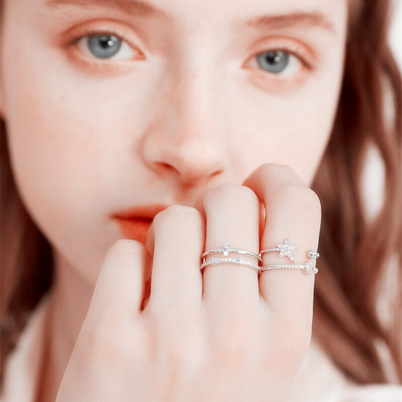 Sodrov 925 prata esterlina anéis para mulher estrela anel aberto feminino prata 925 jóias anel de prata tamanho ajustável anel