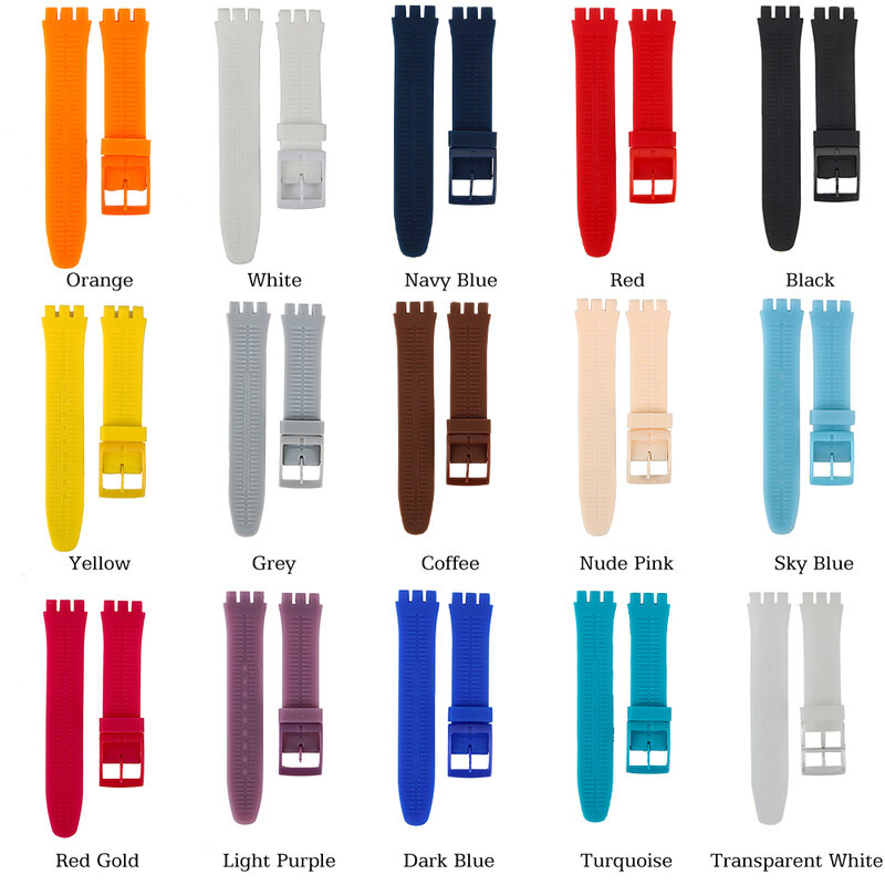 Acessórios de relógio de alta qualidade, pulseira de borracha 17mm 19mm 20mm, pulseira para relógio masculino e feminino, pulseira de borracha colorida, fivela de plástico
