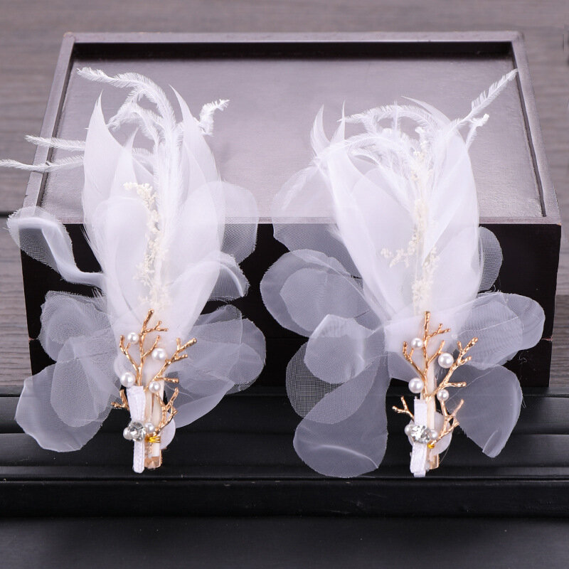 Женские заколки для волос MOLANS, Свадебные Заколки из крепированной ткани с цветами и перьями, аксессуары для свадебной фотографии