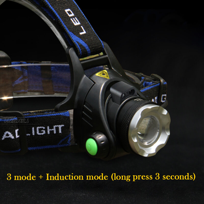 Lampe frontale étanche avec capteur usb cree xm l t6, zoom, batterie rechargeable 18650, torche