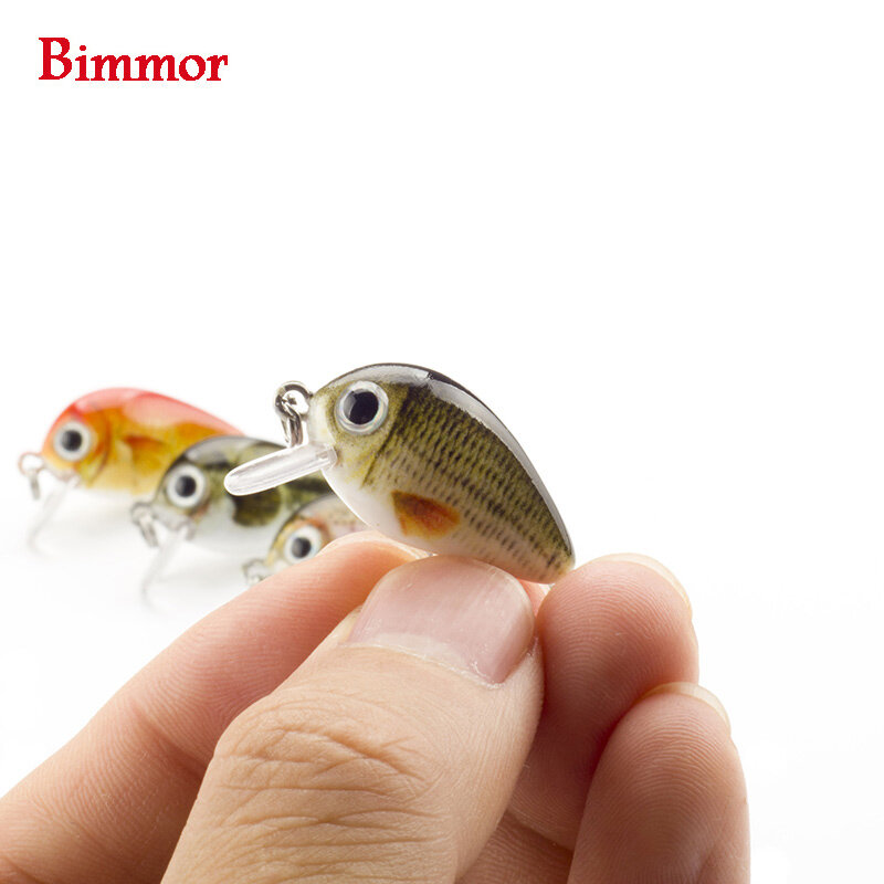 Bimmor 1 unids/lote 1,8g 3cm Topwater 0,1-0,5 m japonesa Japón Mini Crankbait 1 cebos con plástico caja de pesca con mosca señuelo loco Wobbler