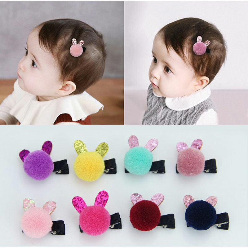 Cartoon Colored Pom Balls Hair Pins Girls Baby Cute Small Rabbit Ears Hair Clips Kids Headwear Princess Hairpins Hair Accessory