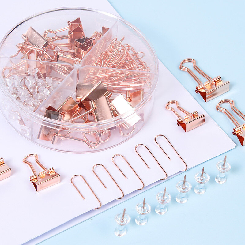 72/25/160/caixa de alta qualidade ouro rosa metal clipe binder clipes escritório ligação suprimentos combinação conjunto papelaria delicada