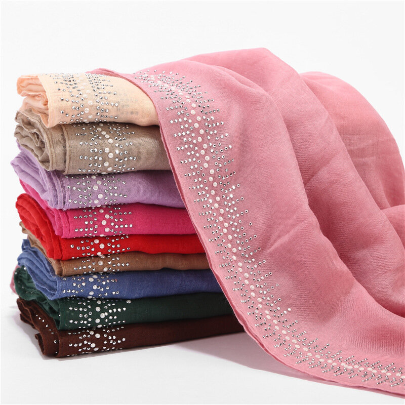 Écharpe hijab en coton à paillettes pour femmes musulmanes, foulard doux islamique, châles arabes, turban, 75x180cm