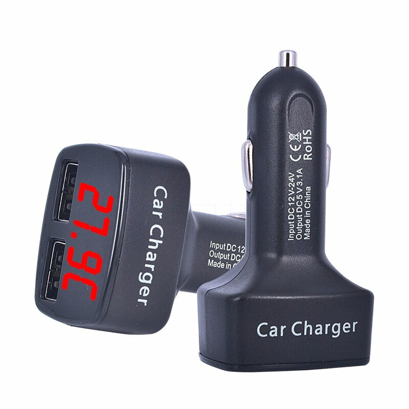 ใหม่ล่าสุด Car Charger Dual DC5V 3.1A USB แรงดันไฟฟ้า/อุณหภูมิ/Meter Tester อะแดปเตอร์ดิจิตอลจอแสดงผล