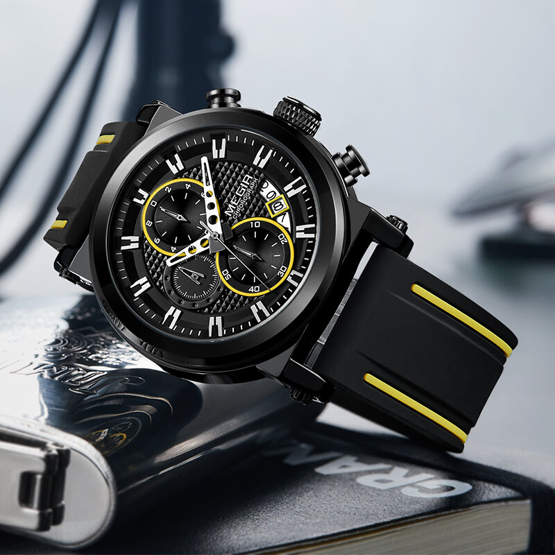 MEGIR mężczyźni oglądać najlepsze marki wodoodporny chronograf skórzane sportowe wojskowe zegarki silikonowy pasek mody zegar Relogio Masculino