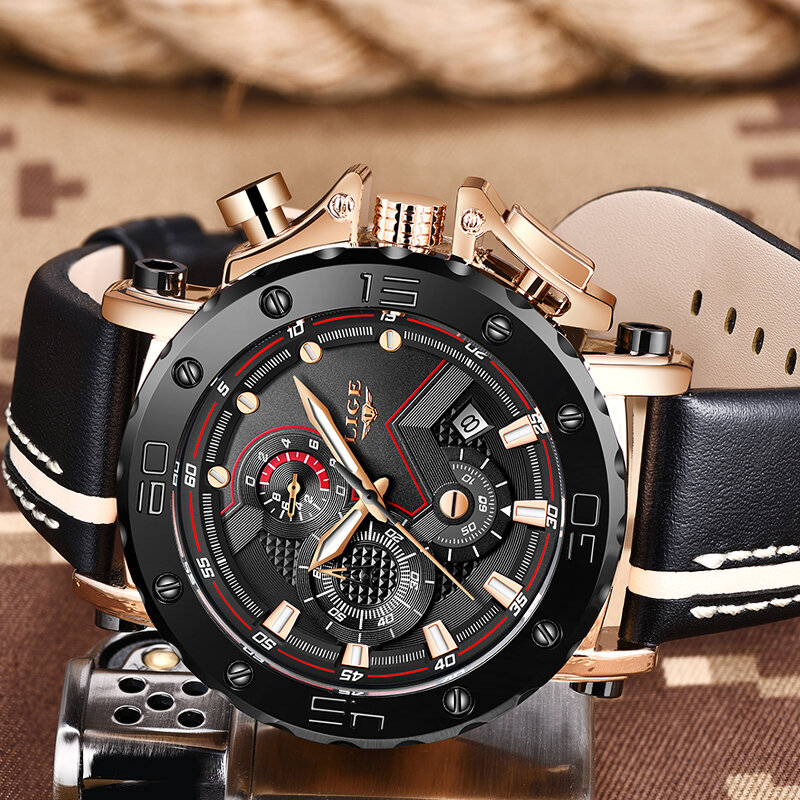 LIGE moda męskie zegarki wojskowy zegarek sportowy mężczyźni automatyczna data wodoodporny zegar kwarcowy wielofunkcyjny Dial Relogio Masculino